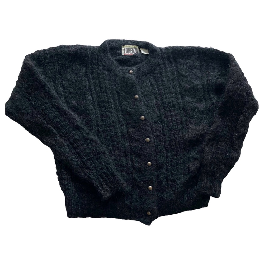 Forenza Vintage Mohair Blend Black Fuzzy Button Up Cardigan Sweater Womens Sz M